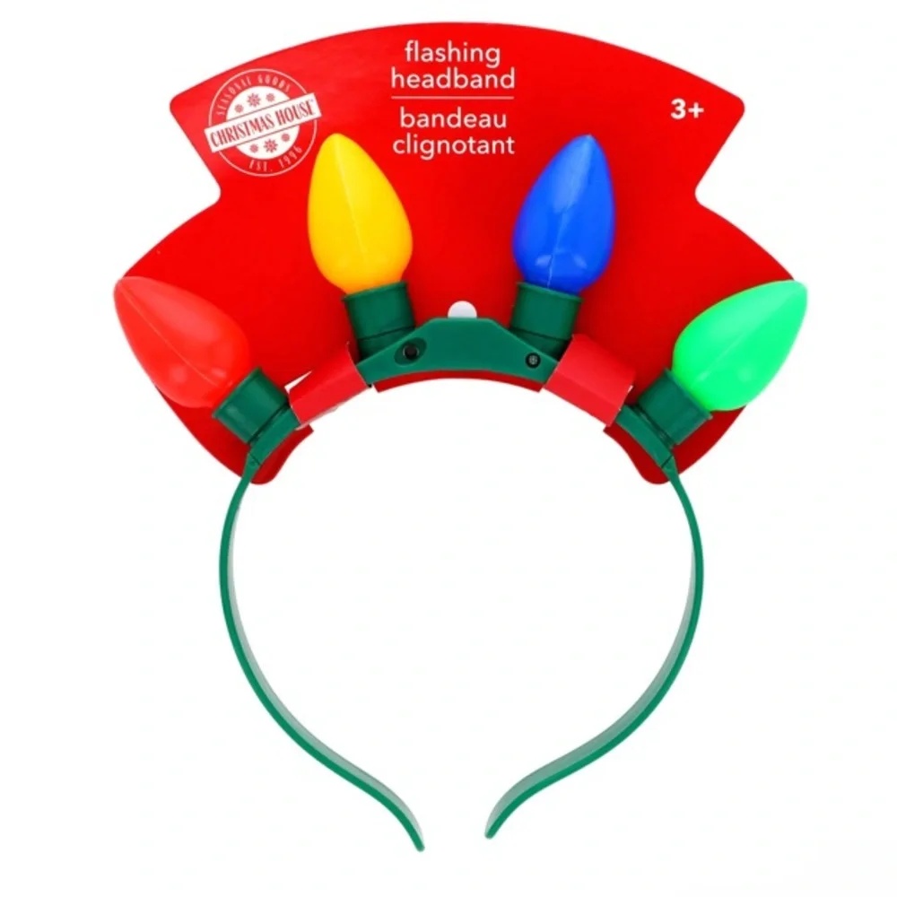 Brand NWT LED Christmas 3 Functions Flashing Light Up Bulbs Headband